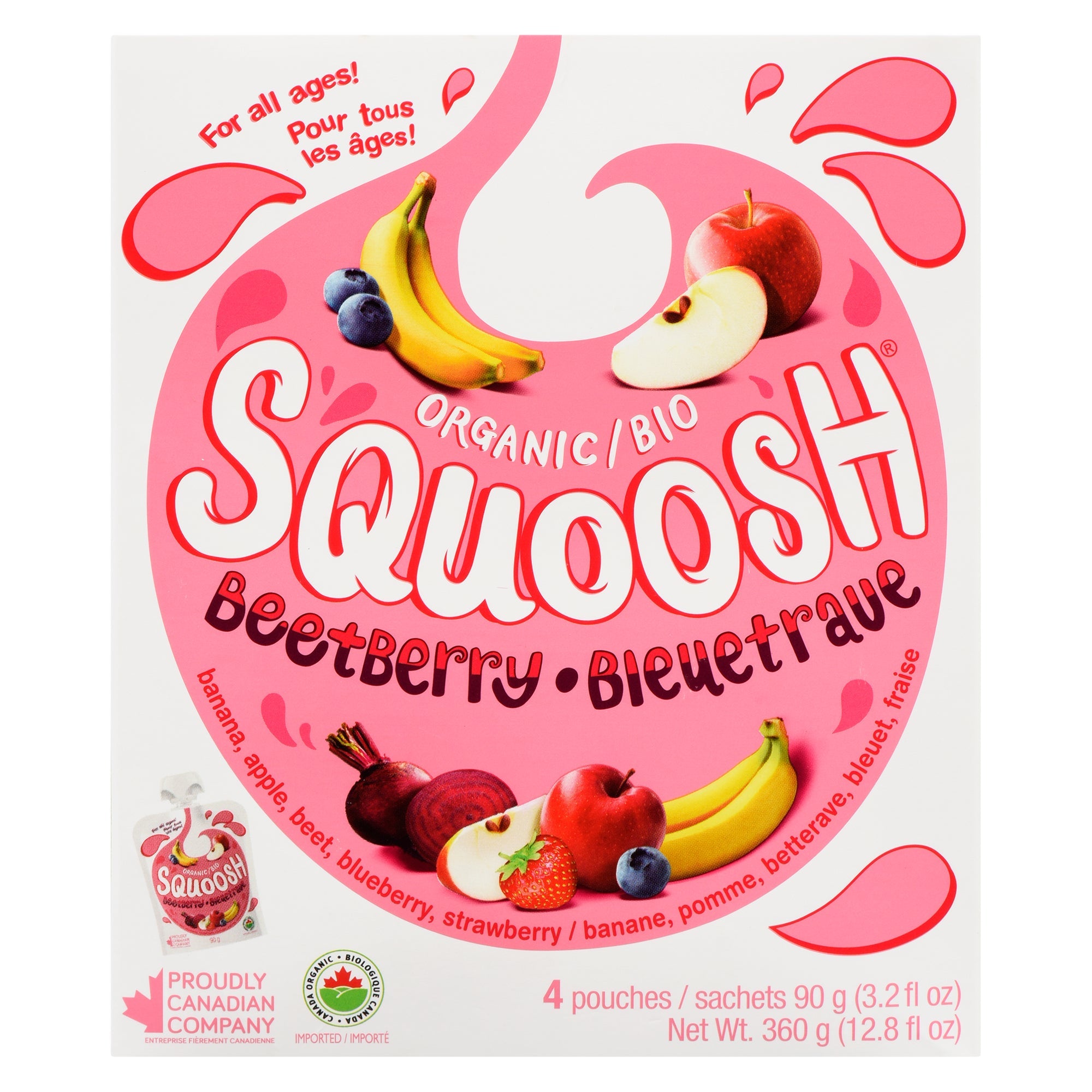 Go Gourmet Squoosh Organic Beetberry 100% Fruit & Veg Snack, 4-Pack, 90-g