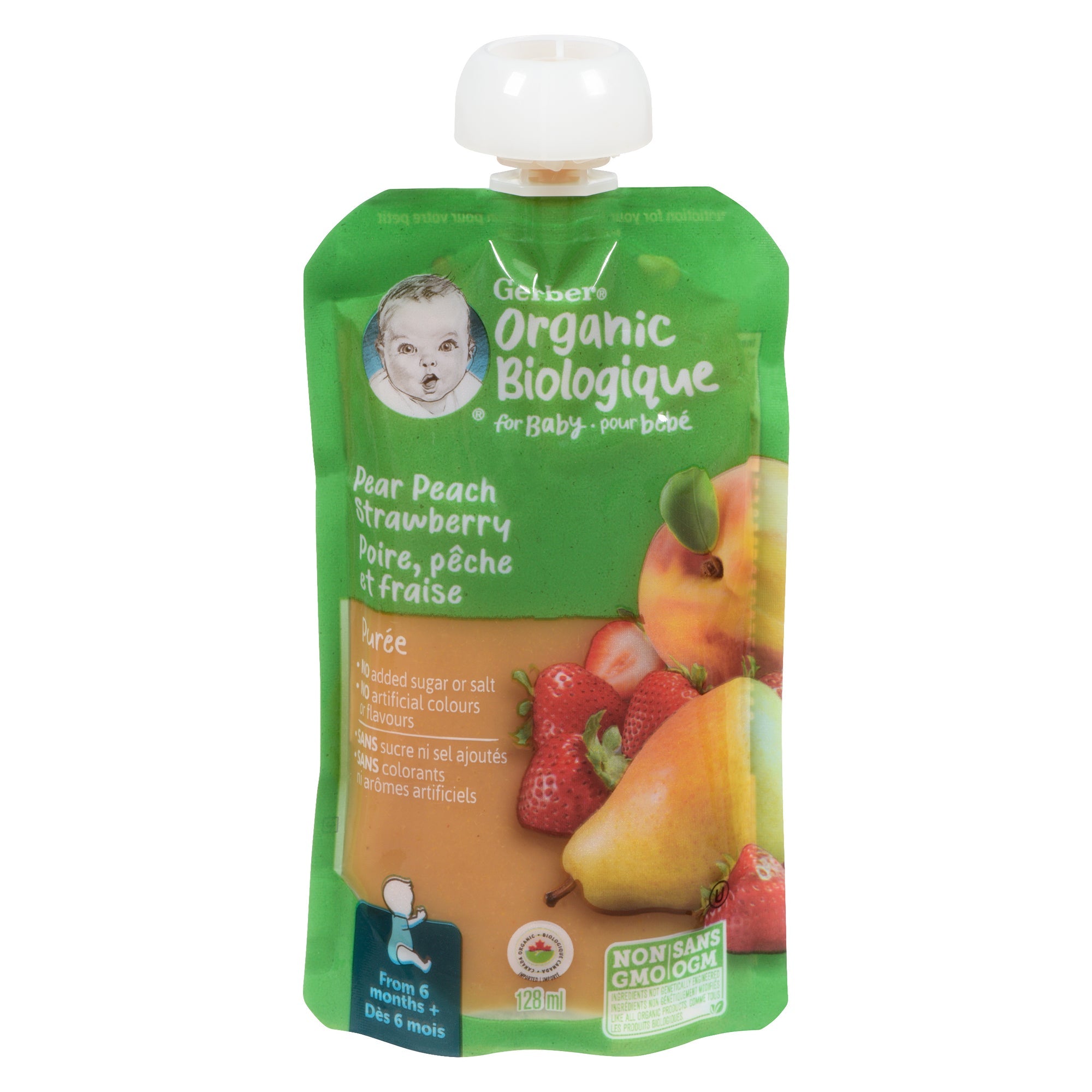 Nestle Gerber Organic Pear, Peach and Strawberry Puree, 128 ml