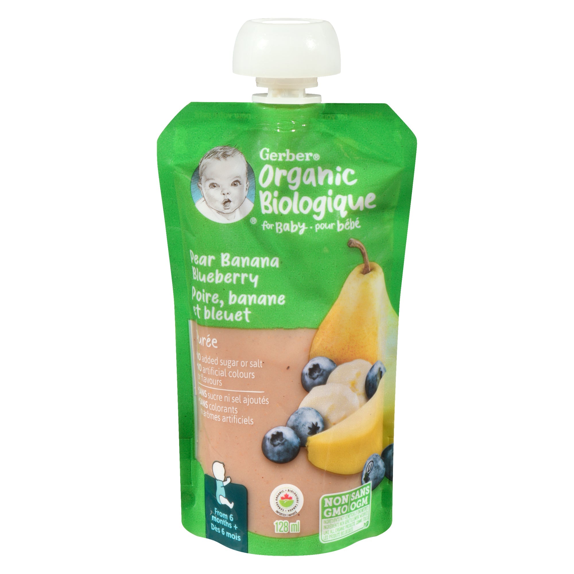 Purée de poire, bananes et bleuets biologique Nestlé Gerber, 128 ml
