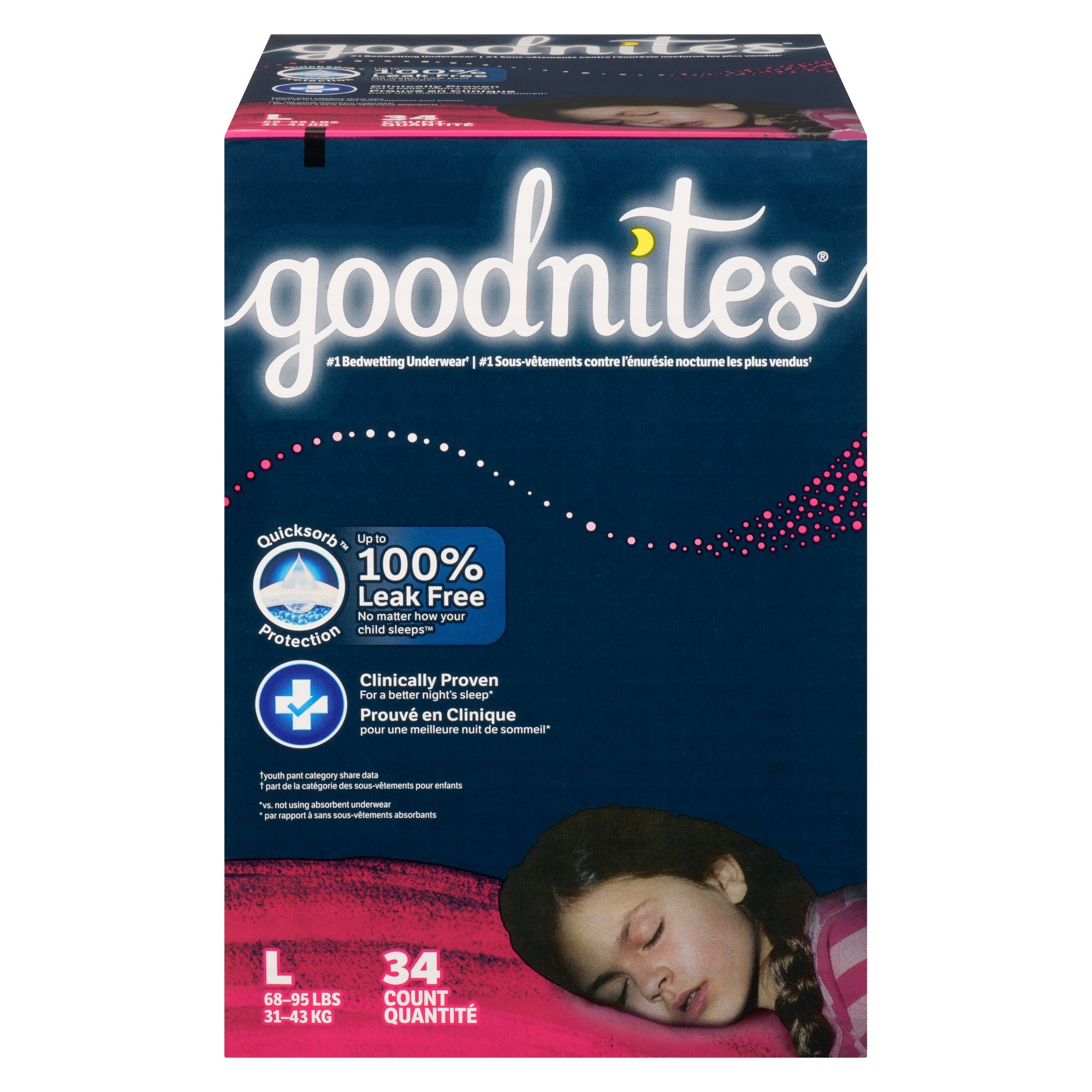 Goodnites Nighttime Underwear Girls L 31-43 kg, 34 Count