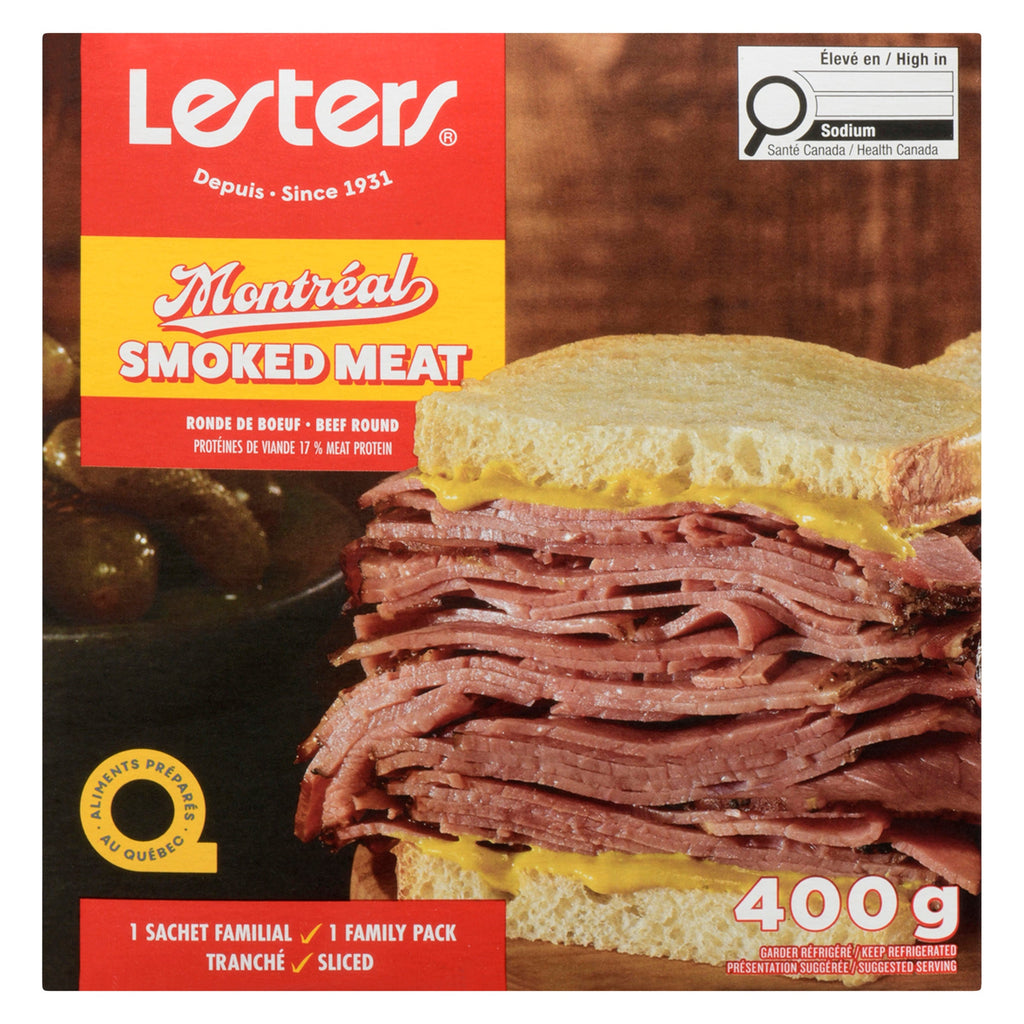 Lesters Montréal Smoked Meat Ronde de Boeuf Tranché 1 Sachet Familial, 400 g