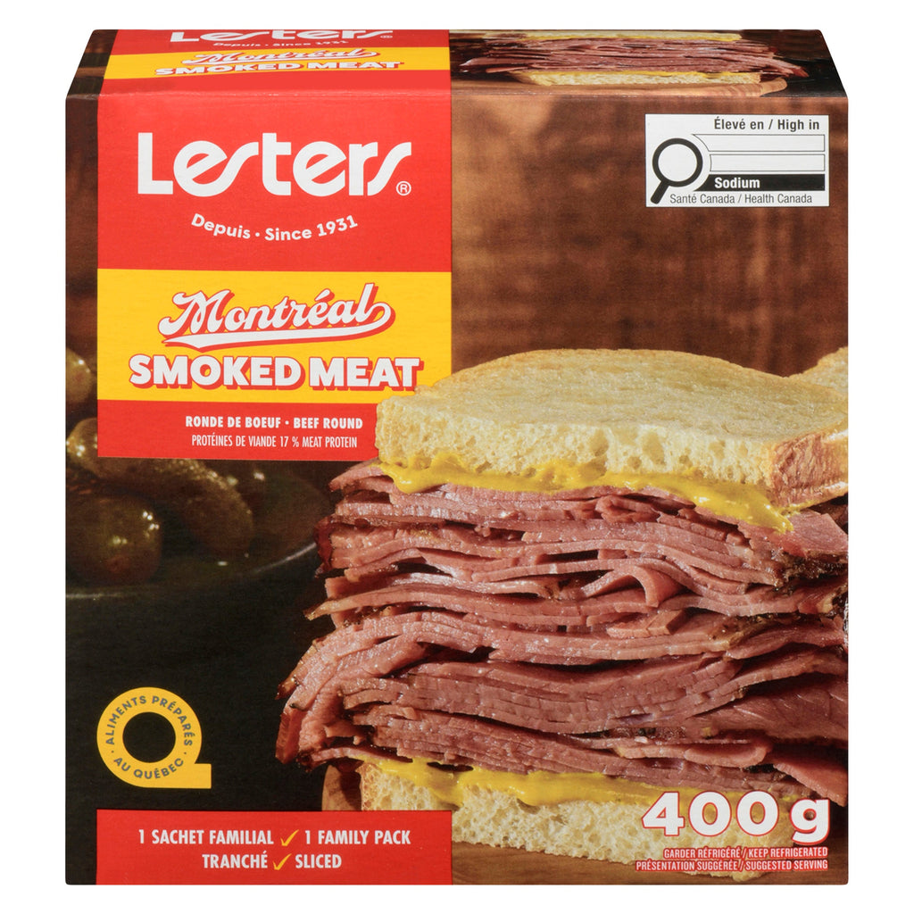 Lesters Montréal Smoked Meat Ronde de Boeuf Tranché 1 Sachet Familial, 400 g