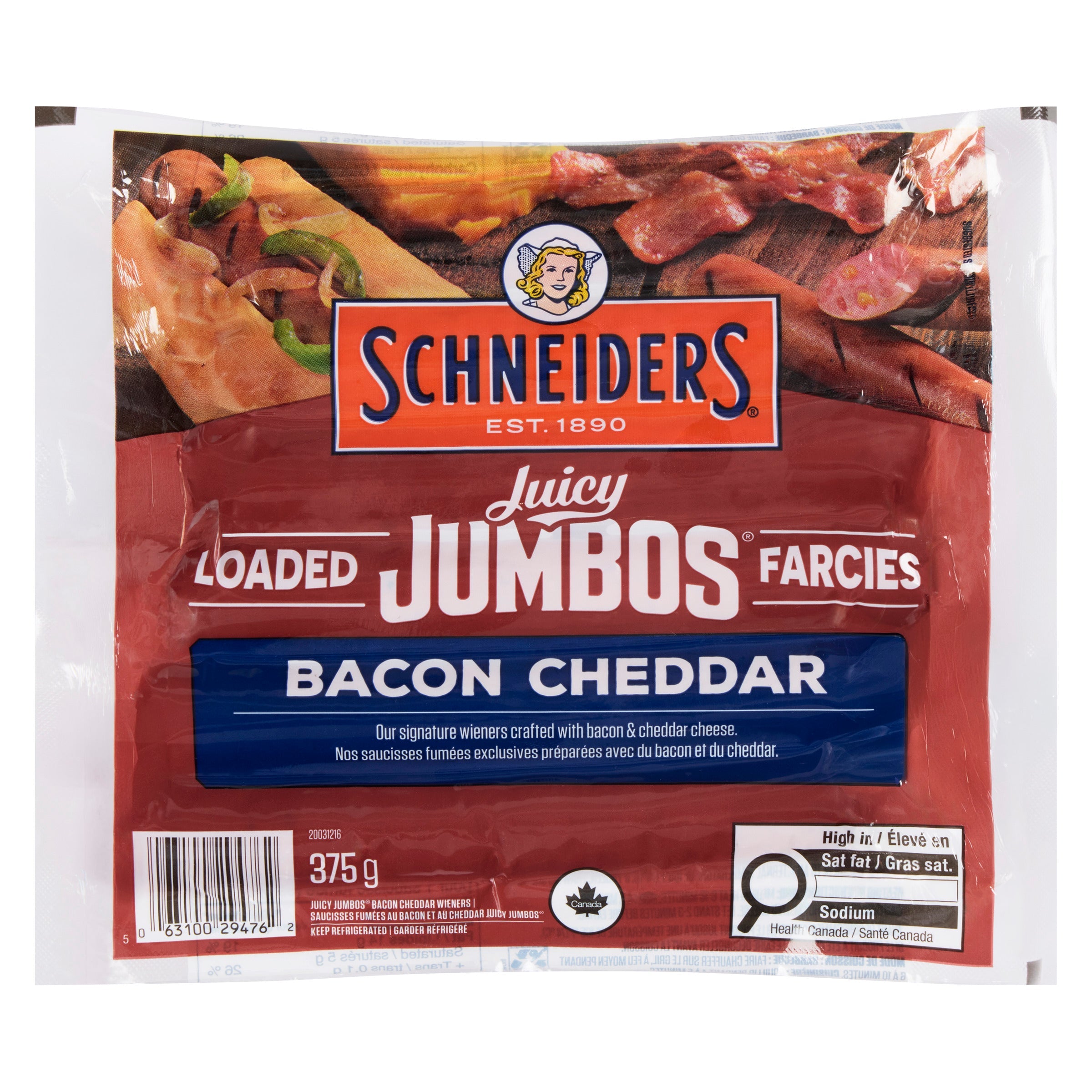 Schneiders Juicy Jumbos Bacon Cheddar, 375 g
