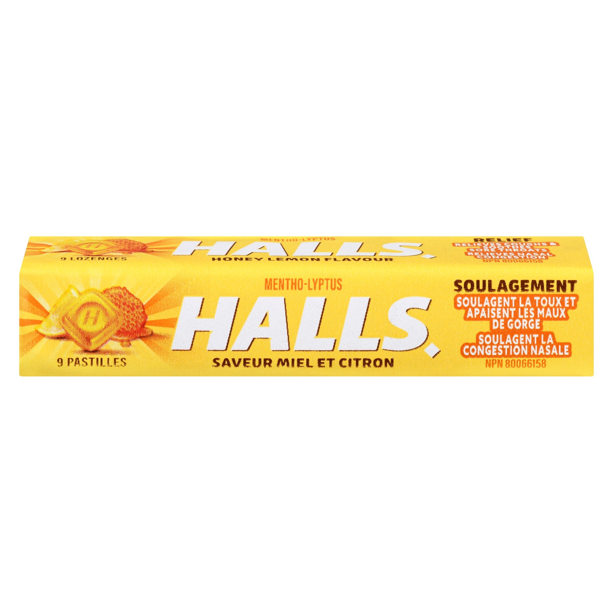 Halls Relief Mentho-Lyptus Honey Lemon Flavour, 9-Pack
