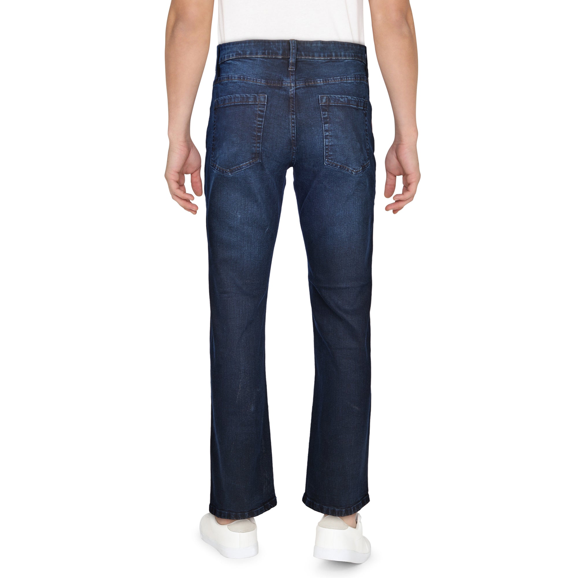 Mountain Ridge Men's Mid-Rise Relaxed Fit Jeans with Button Closure and Zip Fly, Dark Blue Wash