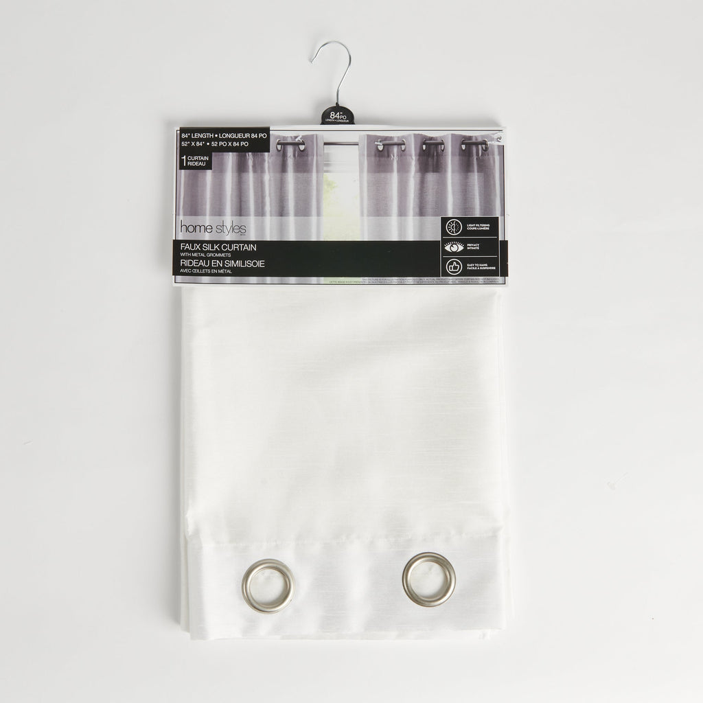 HomeStyles Faux Silk Curtain with Grommets, White, 52-in x 84-in.