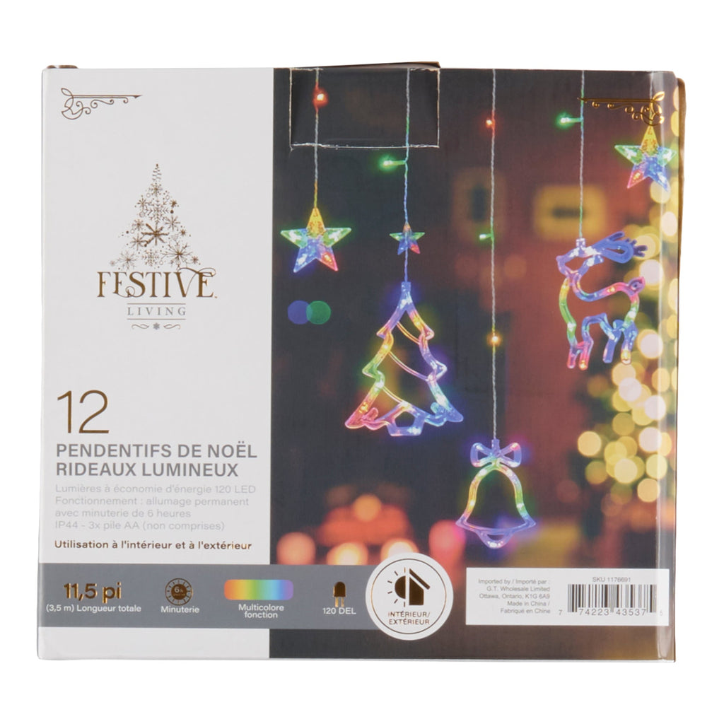 Guirlande de 120 lumières à DEL et pendants alimentés par pile - multicolore, 3,5 m