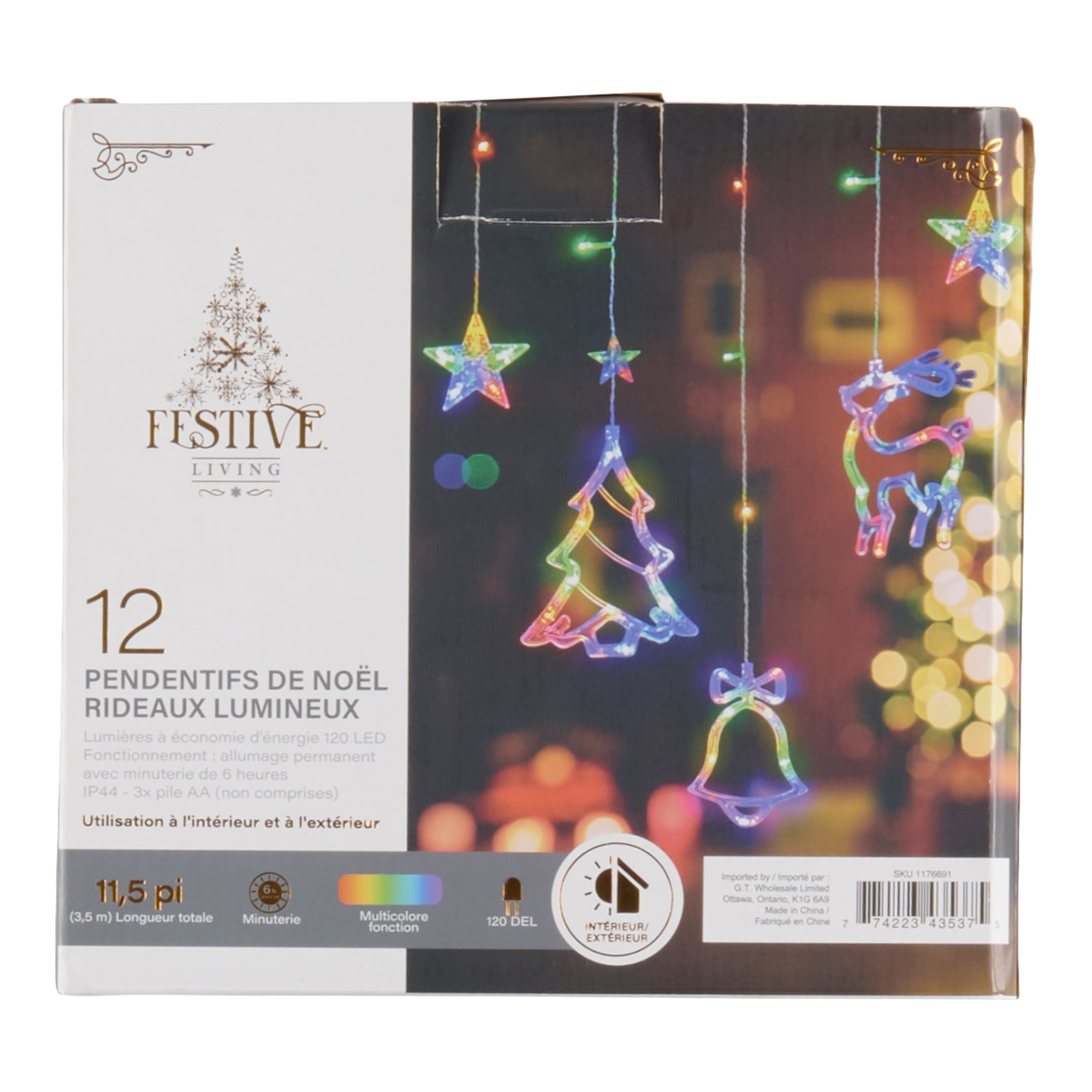 Guirlande de 120 lumières à DEL et pendants alimentés par pile - multicolore, 3,5 m