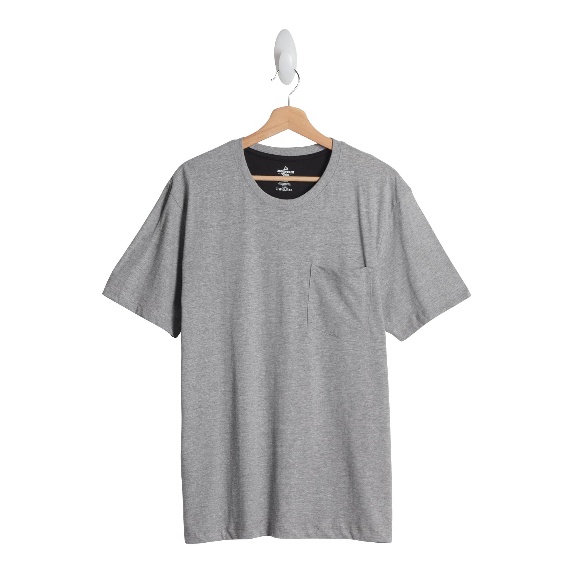 Mountain Ridge Men's Short Sleeve Crew Neck T-Shirt with Chest Pocket, Grey