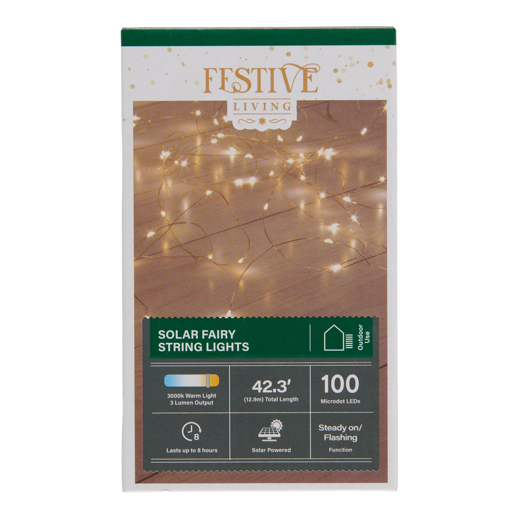 Guirlande lumineuse de 100 lumières festive à DEL à l'énergie solaire, blanc chaud – 10 m