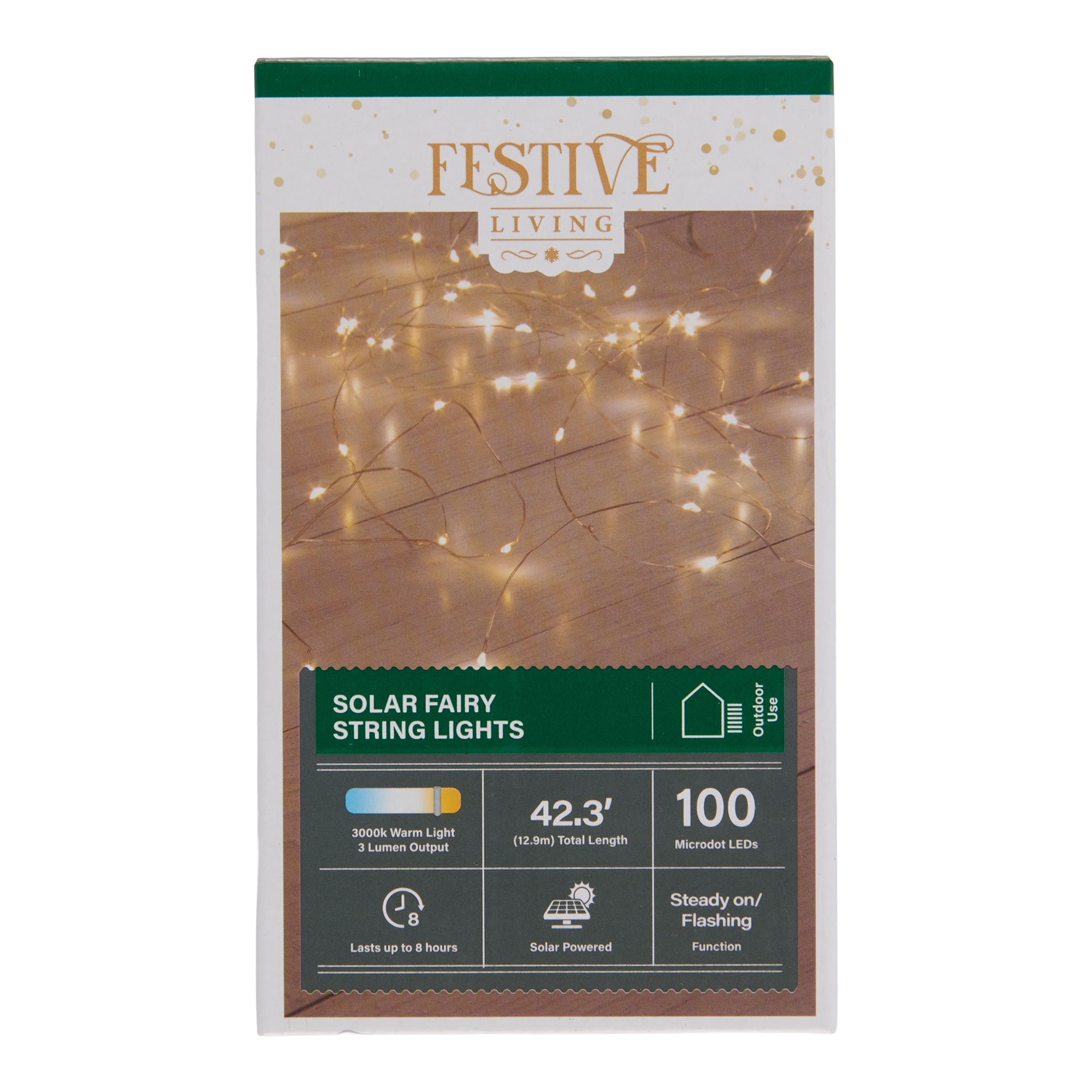 Guirlande lumineuse de 100 lumières festive à DEL à l'énergie solaire, blanc chaud – 10 m