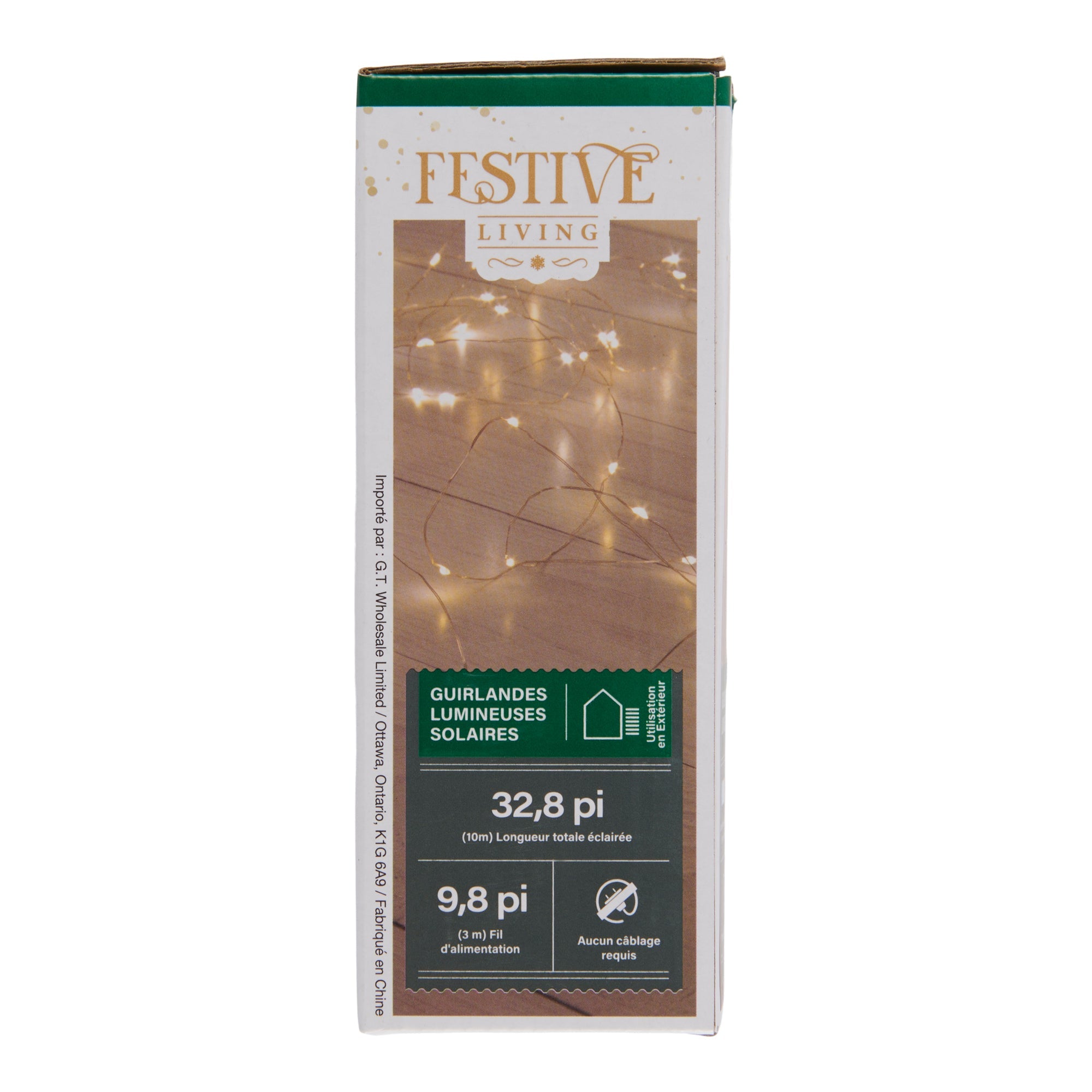 Guirlande lumineuse de 100 lumières festive à DEL à l'énergie solaire, blanc chaud – 10 m