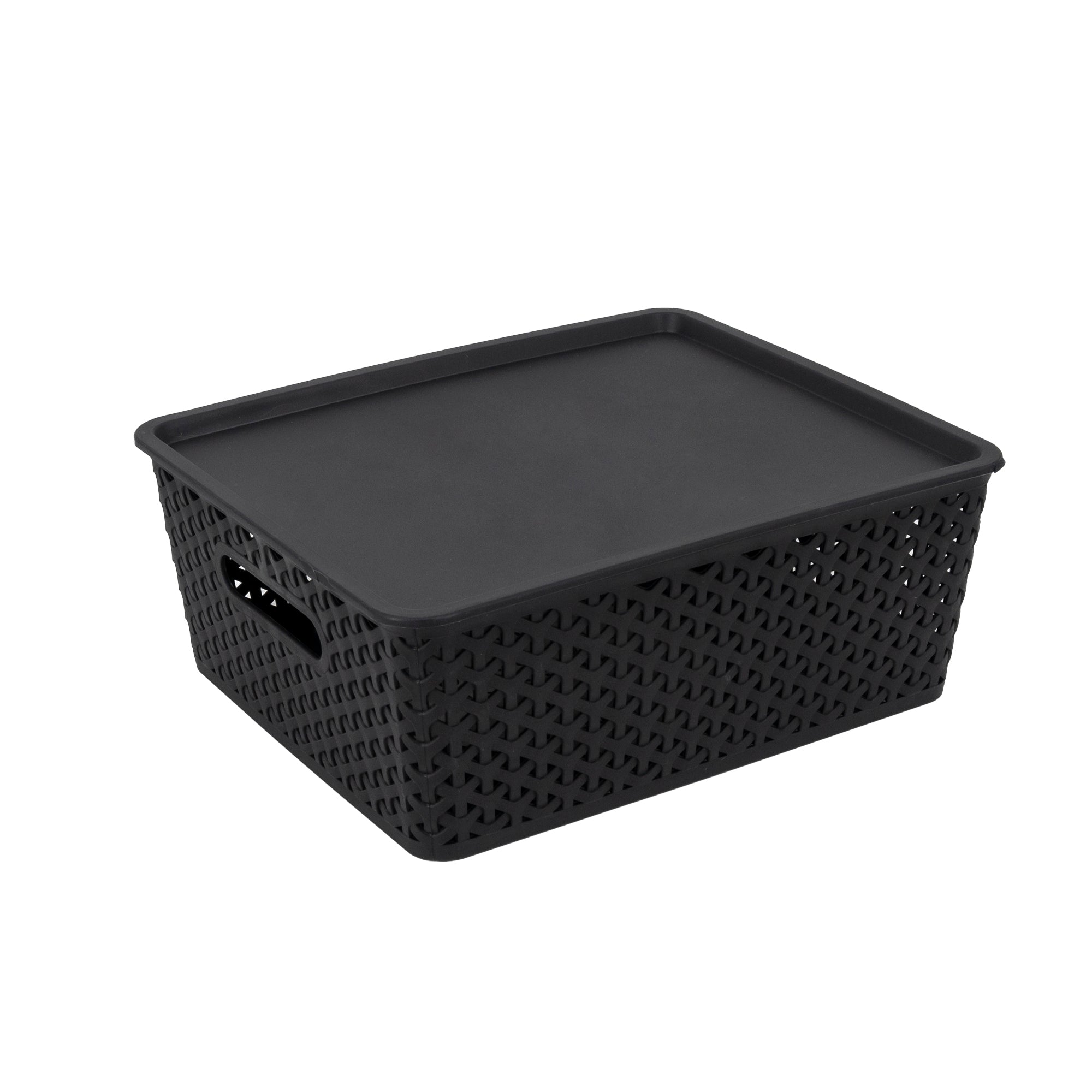 Giant Value Woven Plastic Bin With Lid, Medium
