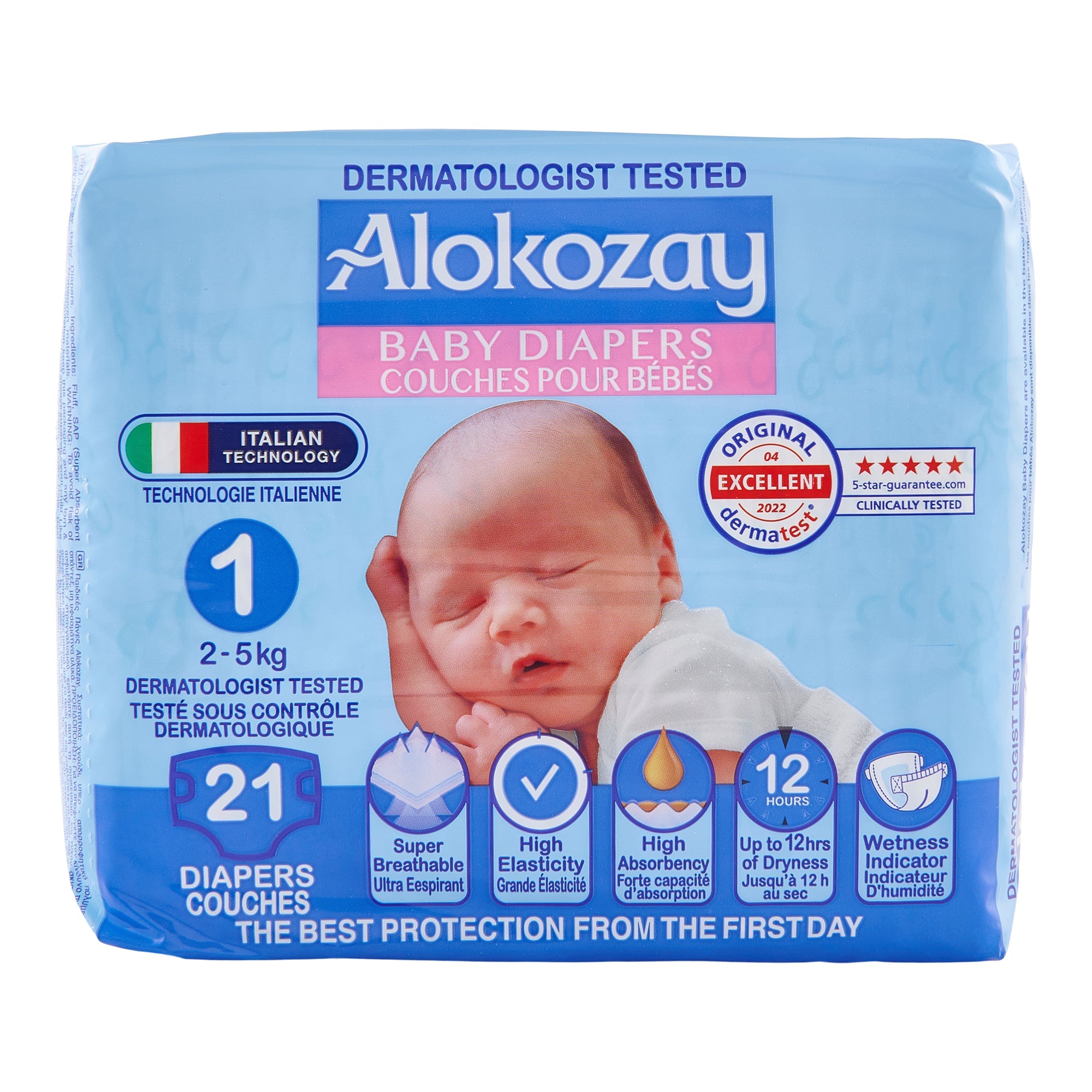Alokozay Baby Diapers Size 1 ( 2-5 kg), 21-Pack