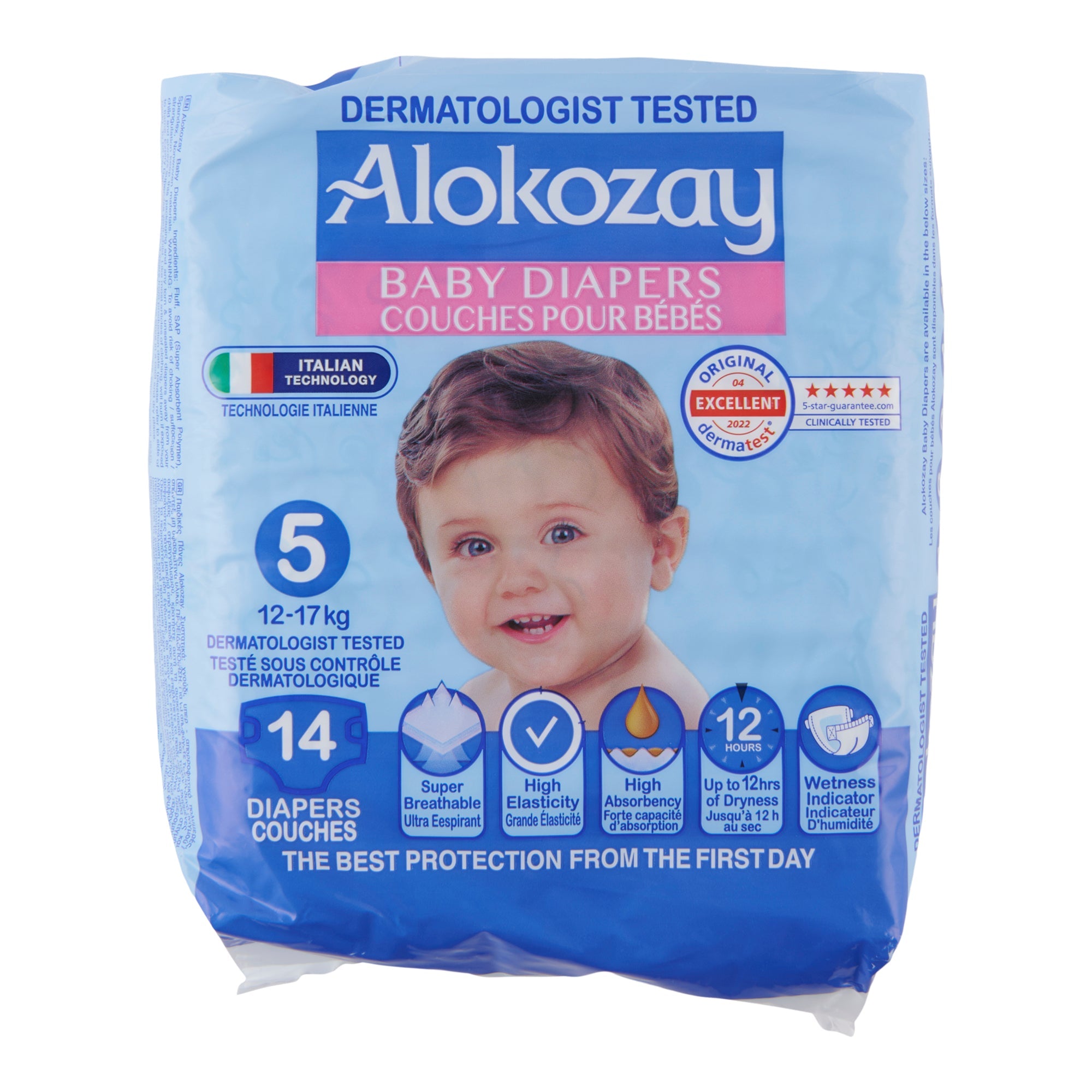 Alokozay Baby Diapers - Size 5 (12- 17 kg), 14-Pack