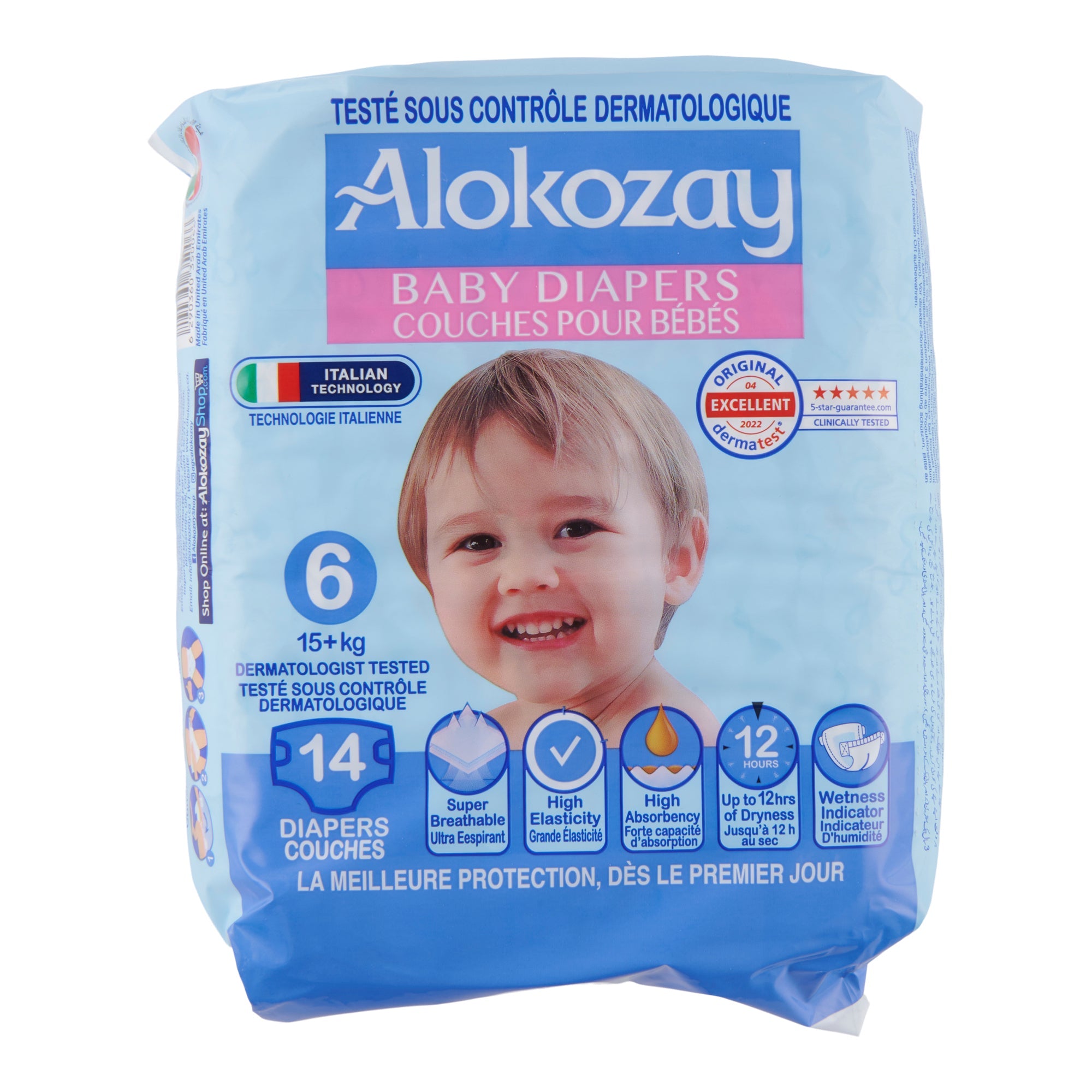 Alokozay Baby Diapers Size 6 ( 15+ kg), 14-Pack