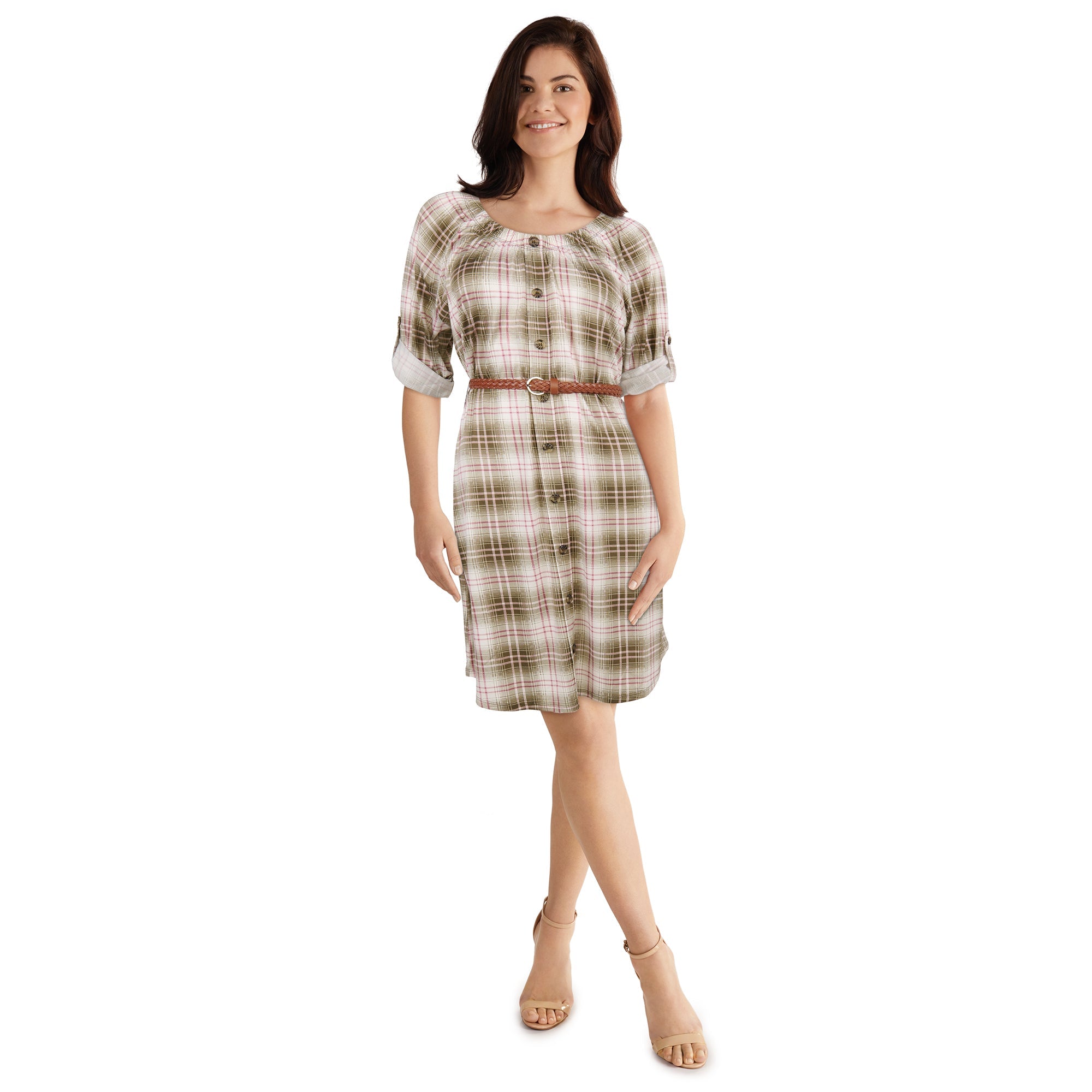 mySTYLE Women's Quest Belted Plaid Dress