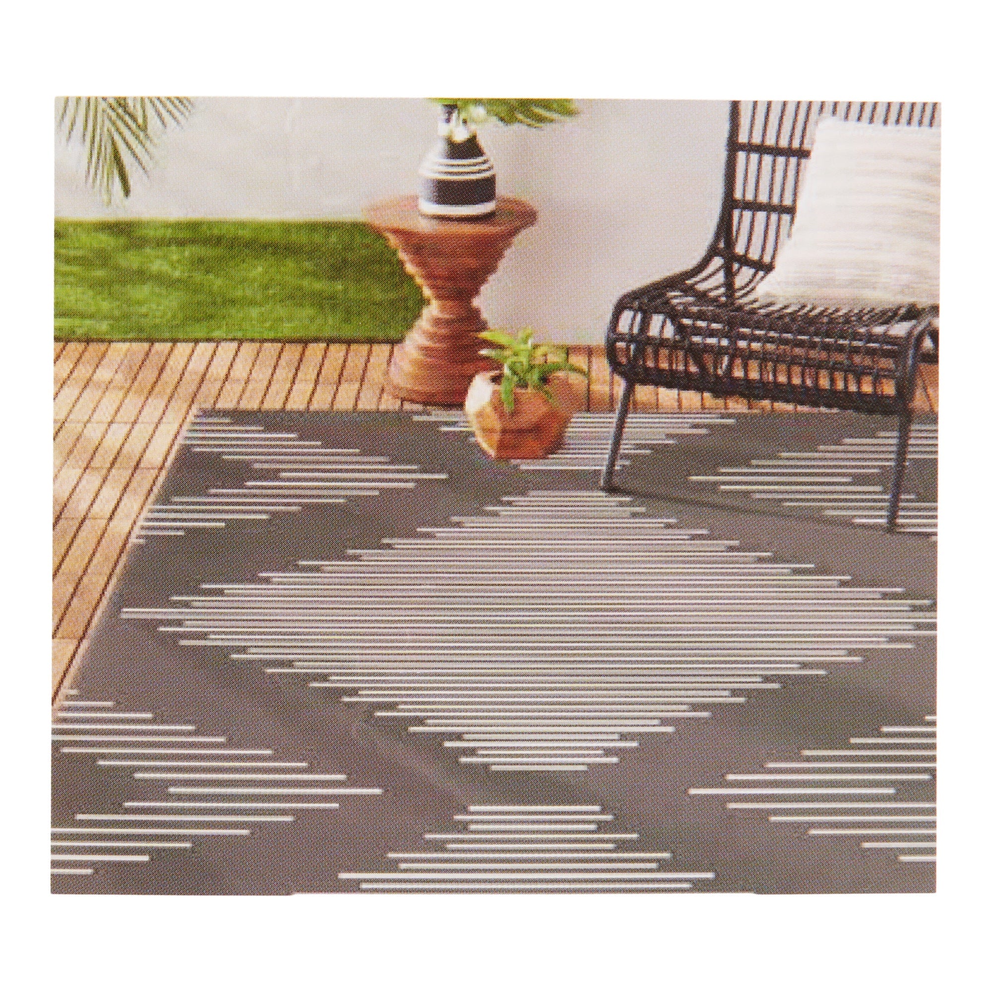 Outdoor Striped Rug, Charcoal/White, 5-ft x 7-ft.