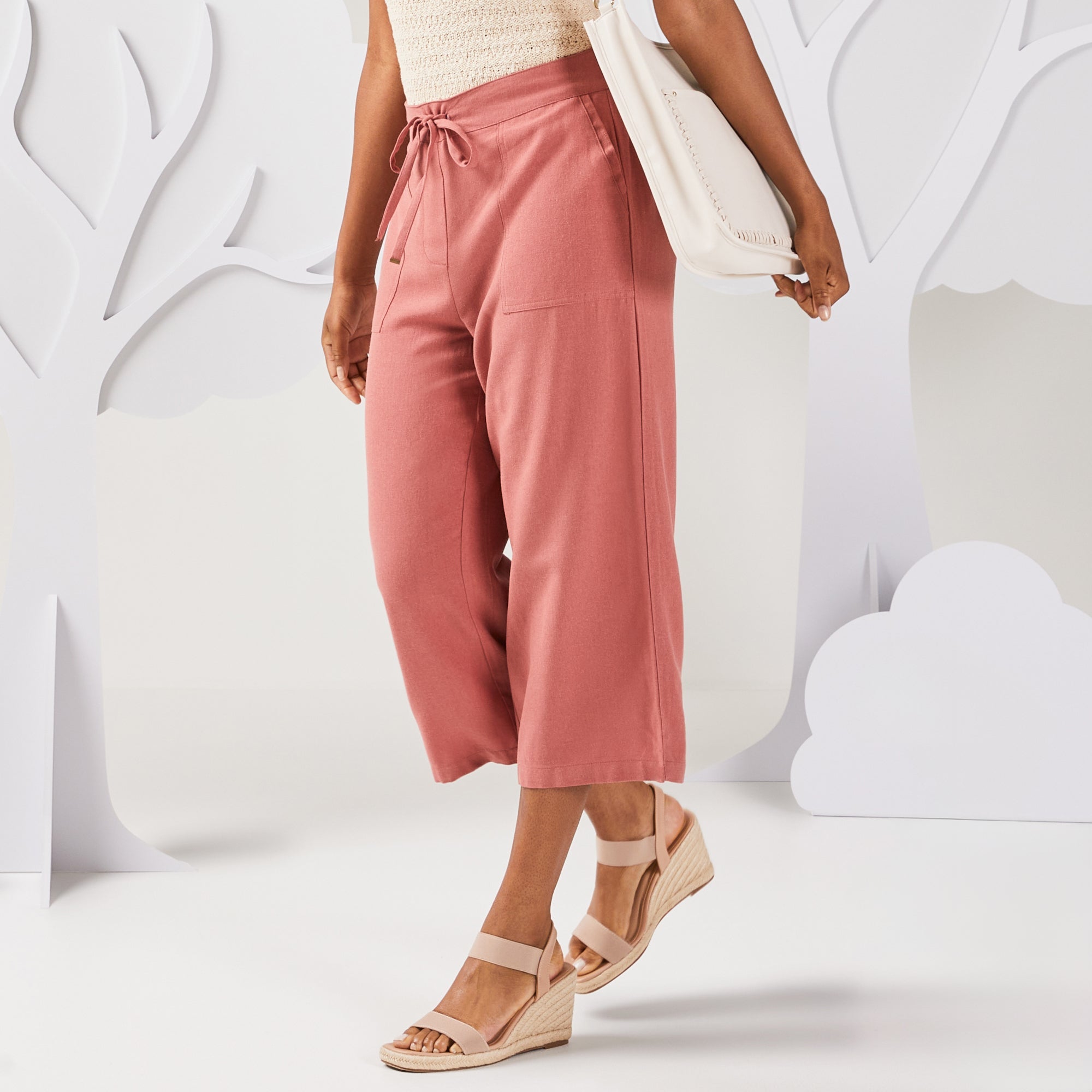 mySTYLE Women's Cropped Linen Blend Pants