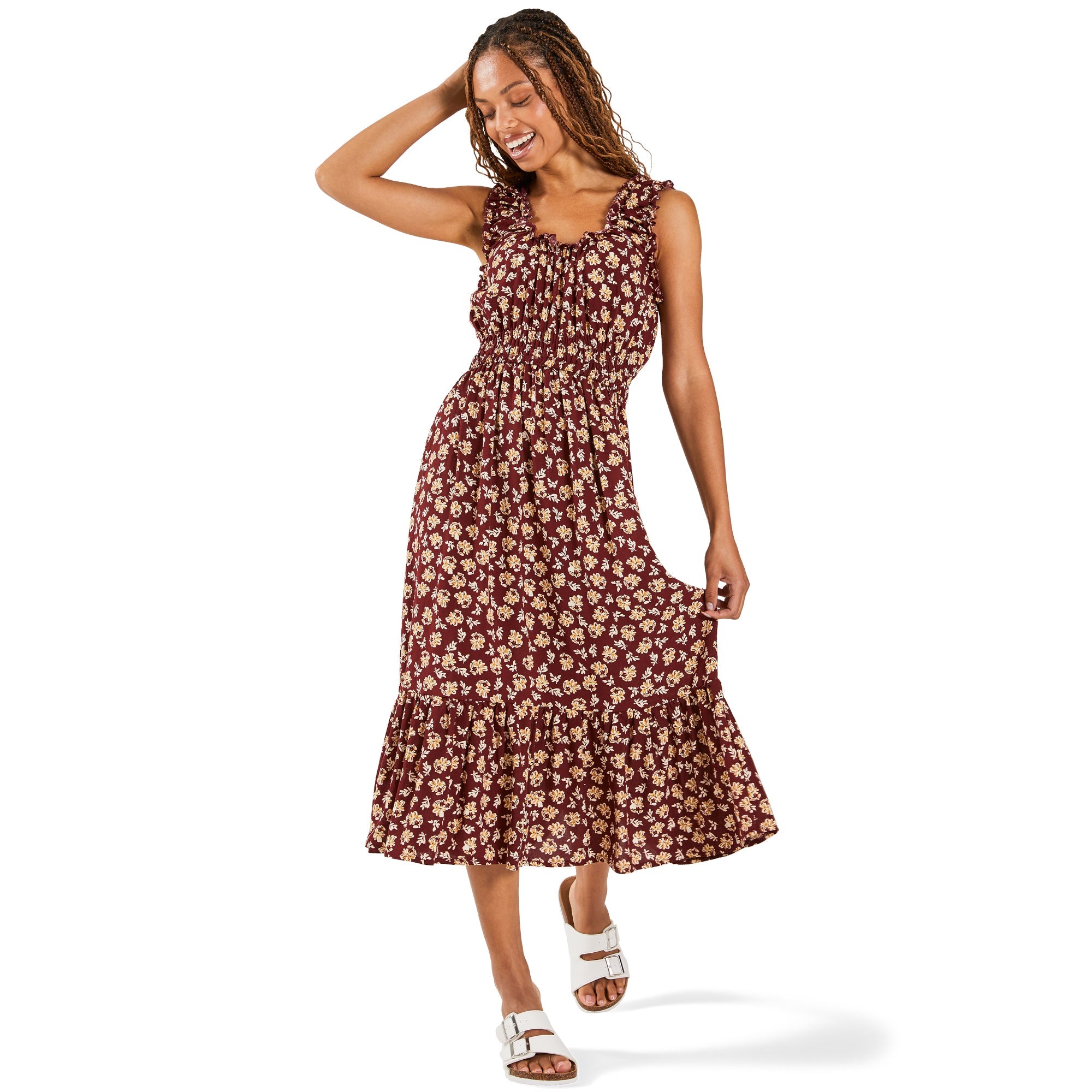 mySTYLE Women's Smocked Tiered Midi Dress