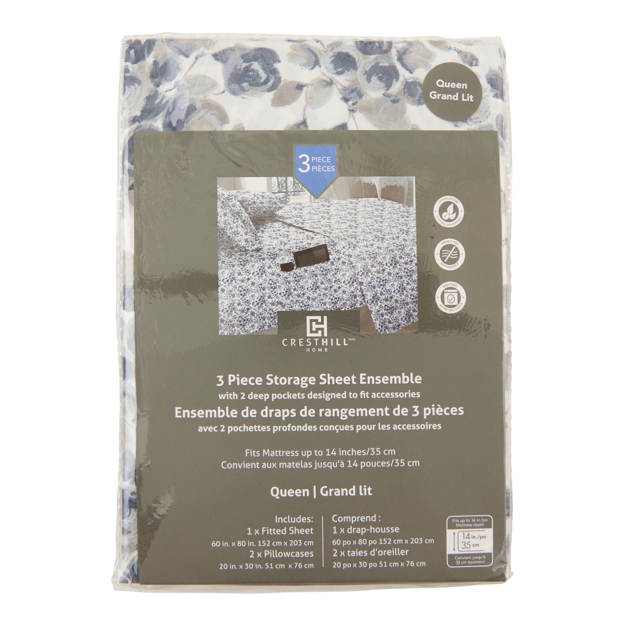 Printed Smart Pocket Sheet Set, Queen, 3 Piece