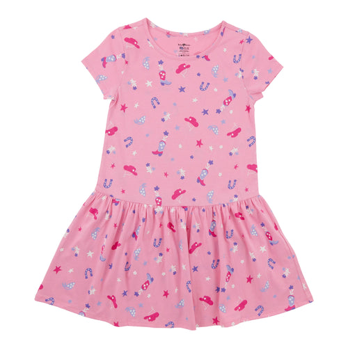 BELLA & BIRDIE Girls' Rainbow Fun Printed Short Sleeve Dress