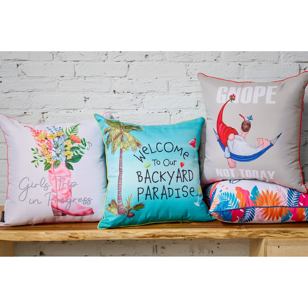 Fun Printed Outdoor Cushion, English, 18-in x 18-in.