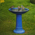 Serenity Birdbath, Blue, 17.5-in x 17.5-in x 22.5-in.
