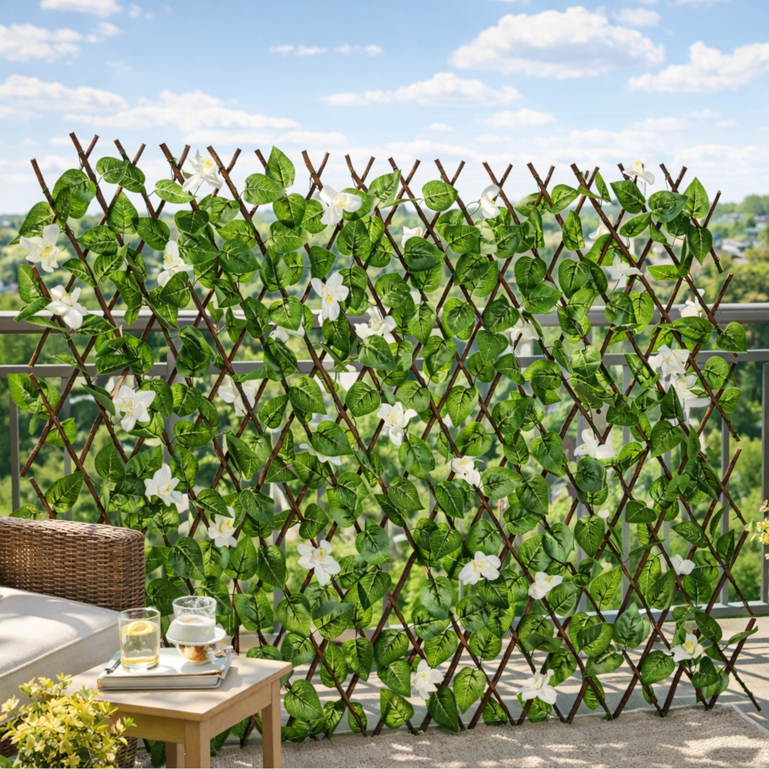 Outdoor Expandable Trellis With Flowers, 72-in x 36-in.