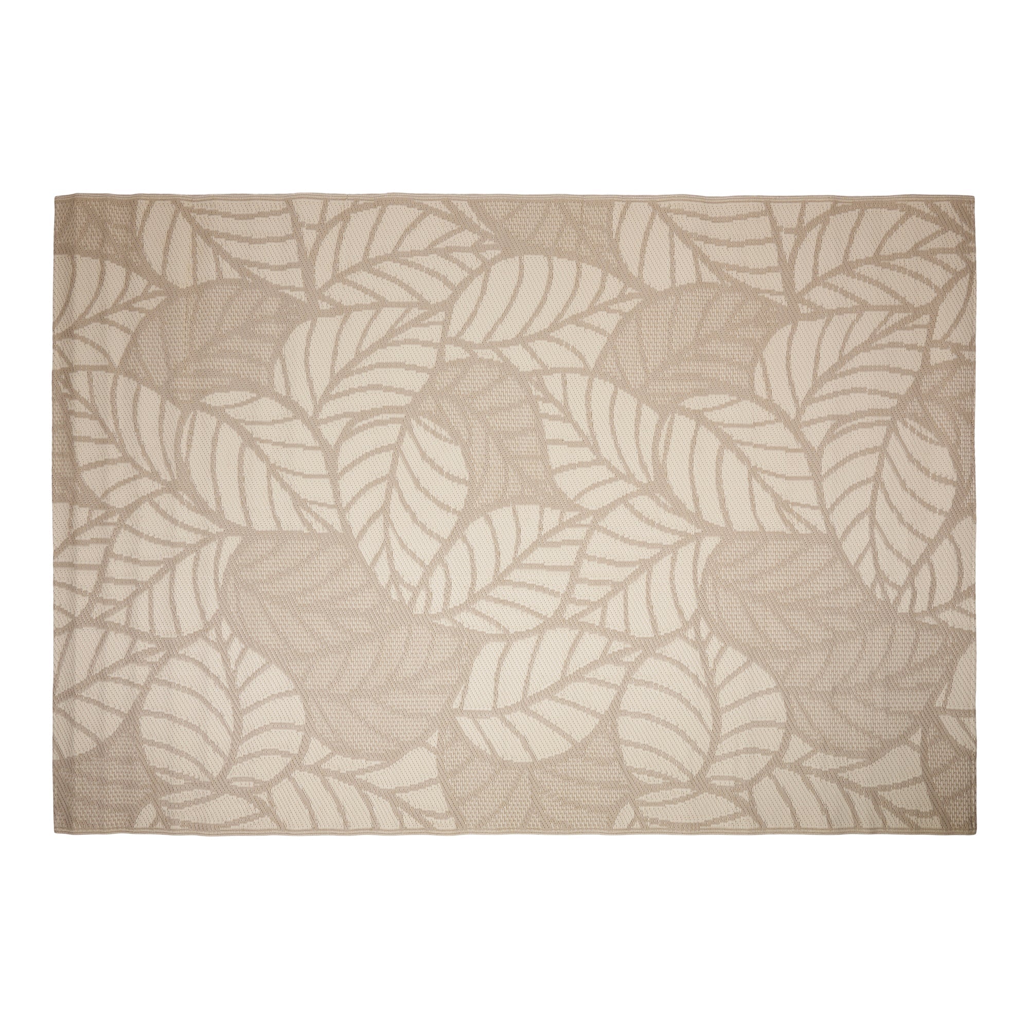 Outdoor Rug, Taupe Leaves, 5-ft x 7-ft.