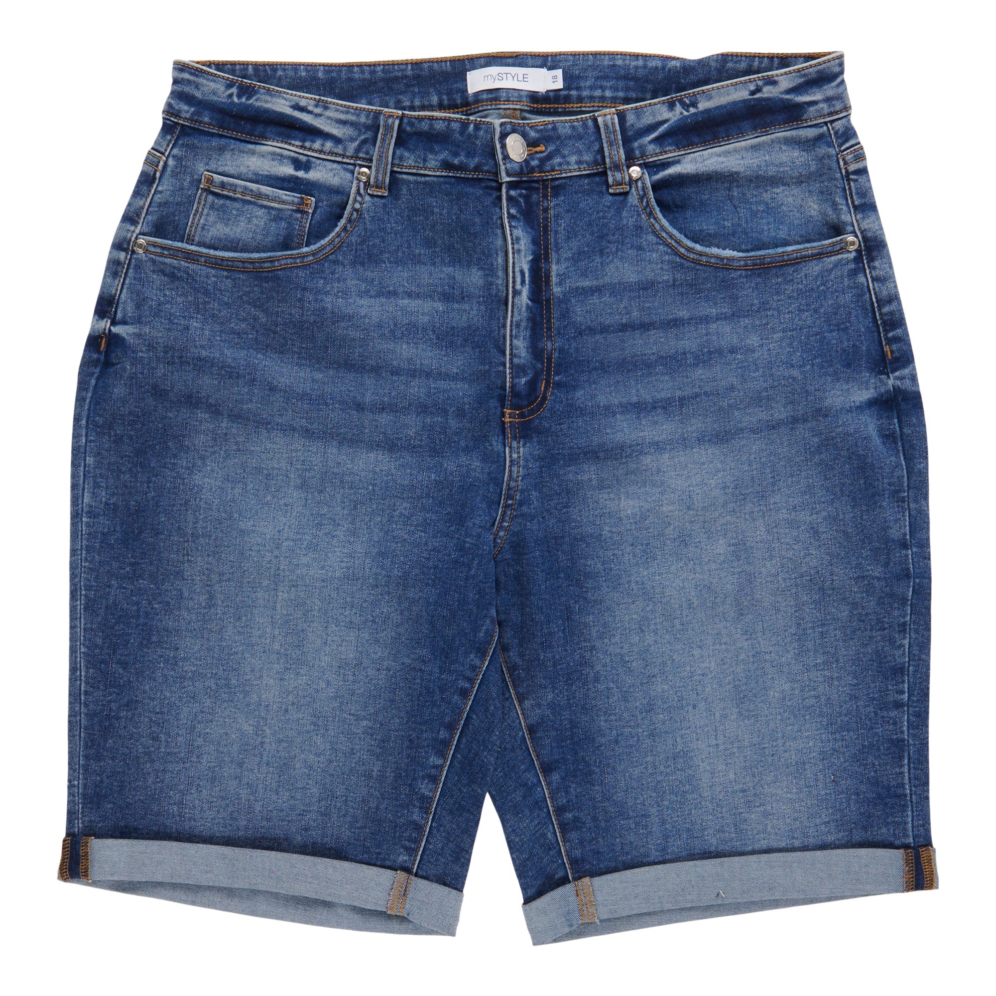 mySTYLE Women's Plus Cool Comfort Cuffed Bermuda Denim Shorts
