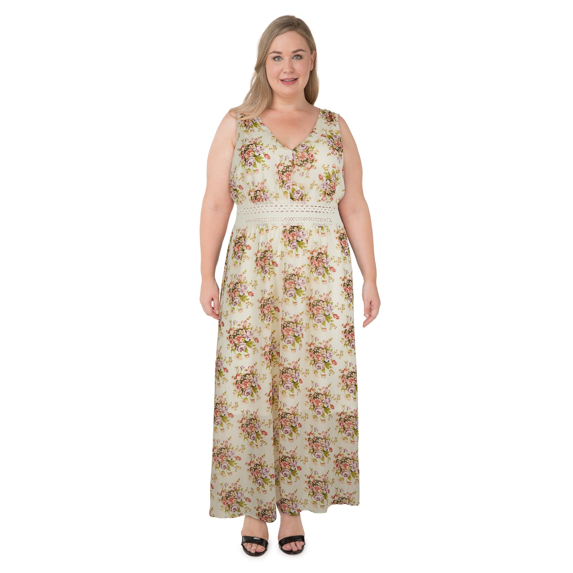 lily morgan Women's Plus Crochet Waist Maxi Dress