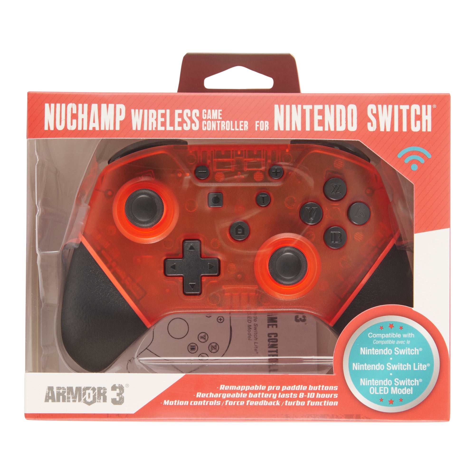Armor 3 NuChamp Wireless Nintendo Switch Controller, Ruby Red