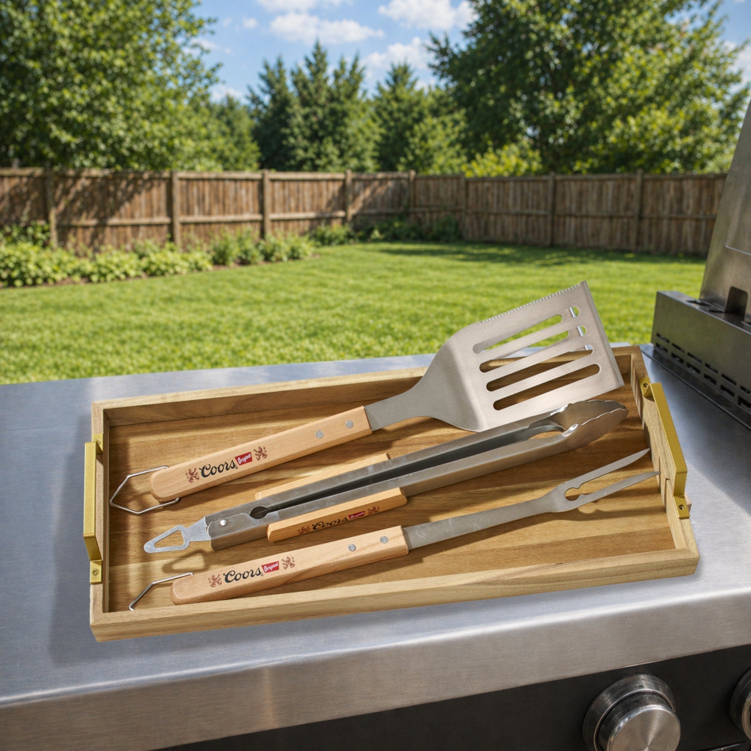 Ustensiles à barbecue avec plateau Coors, 4 pièces
