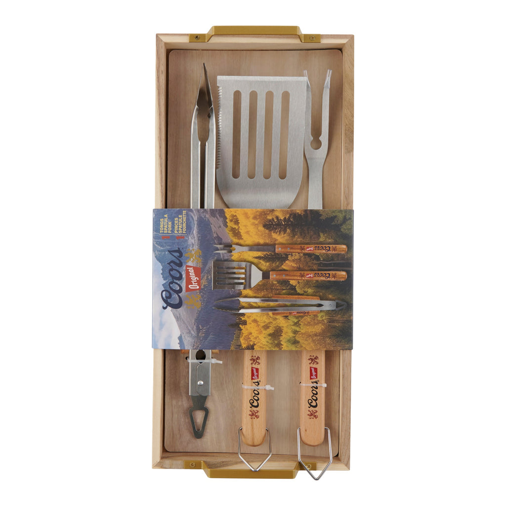 Coors BBQ Grill Tools With Tray, 4 Piece