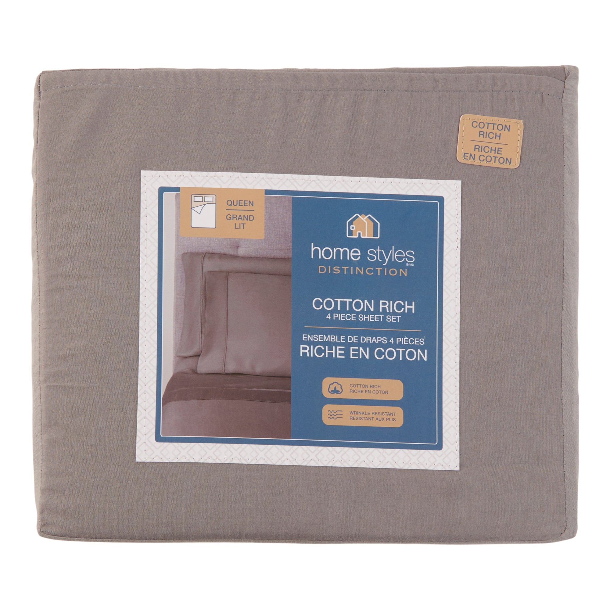 HomeStyles Cotton Rich Sheet Set, Queen, Steel Grey, 4 Piece