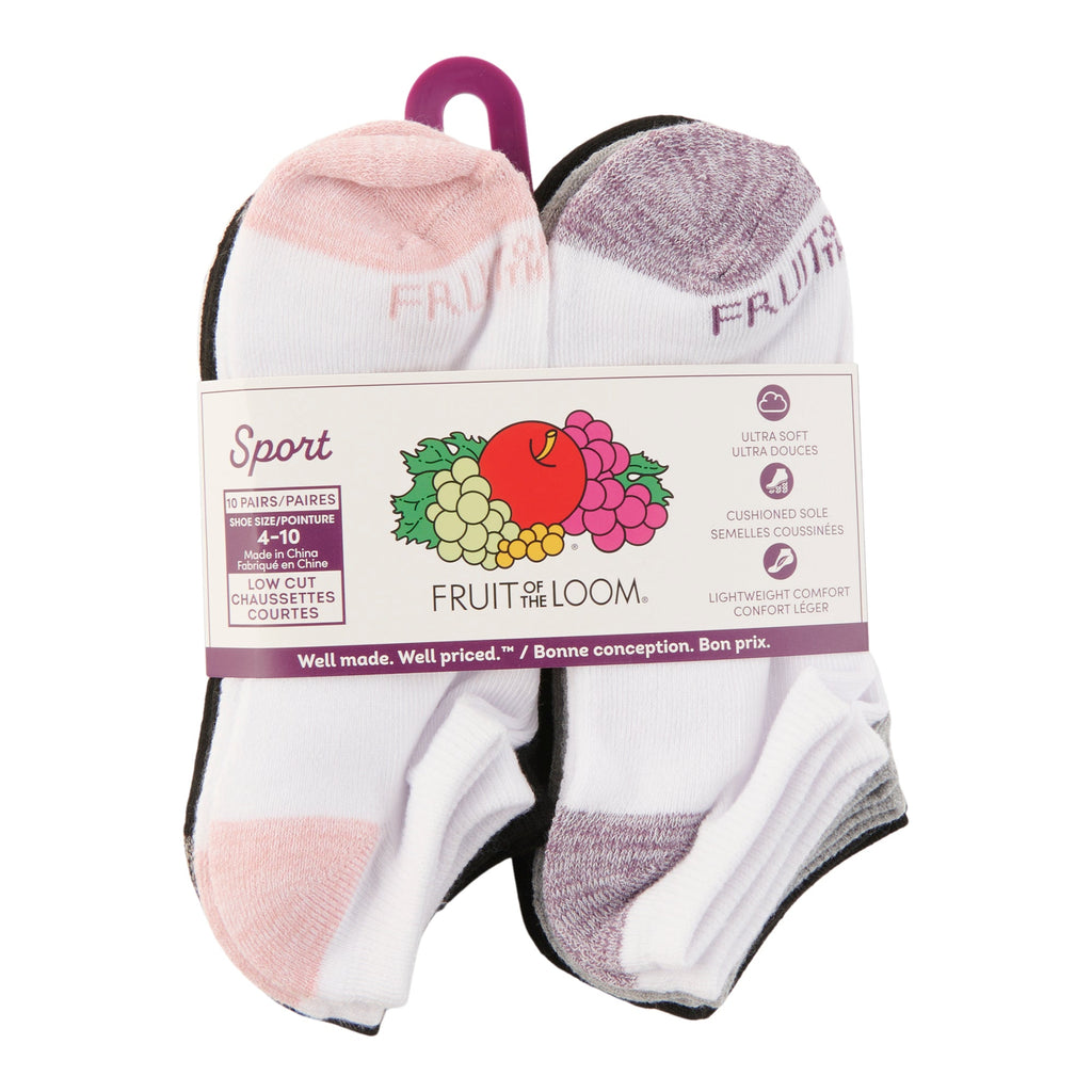 Fruit of the Loom Women's Sport Socks, 10-Pack, Assorted