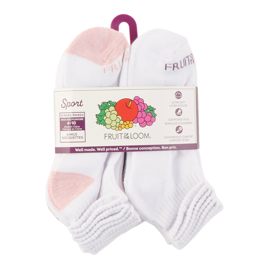 Fruit of the Loom Women's Sport Socks, 10-Pack, Assorted