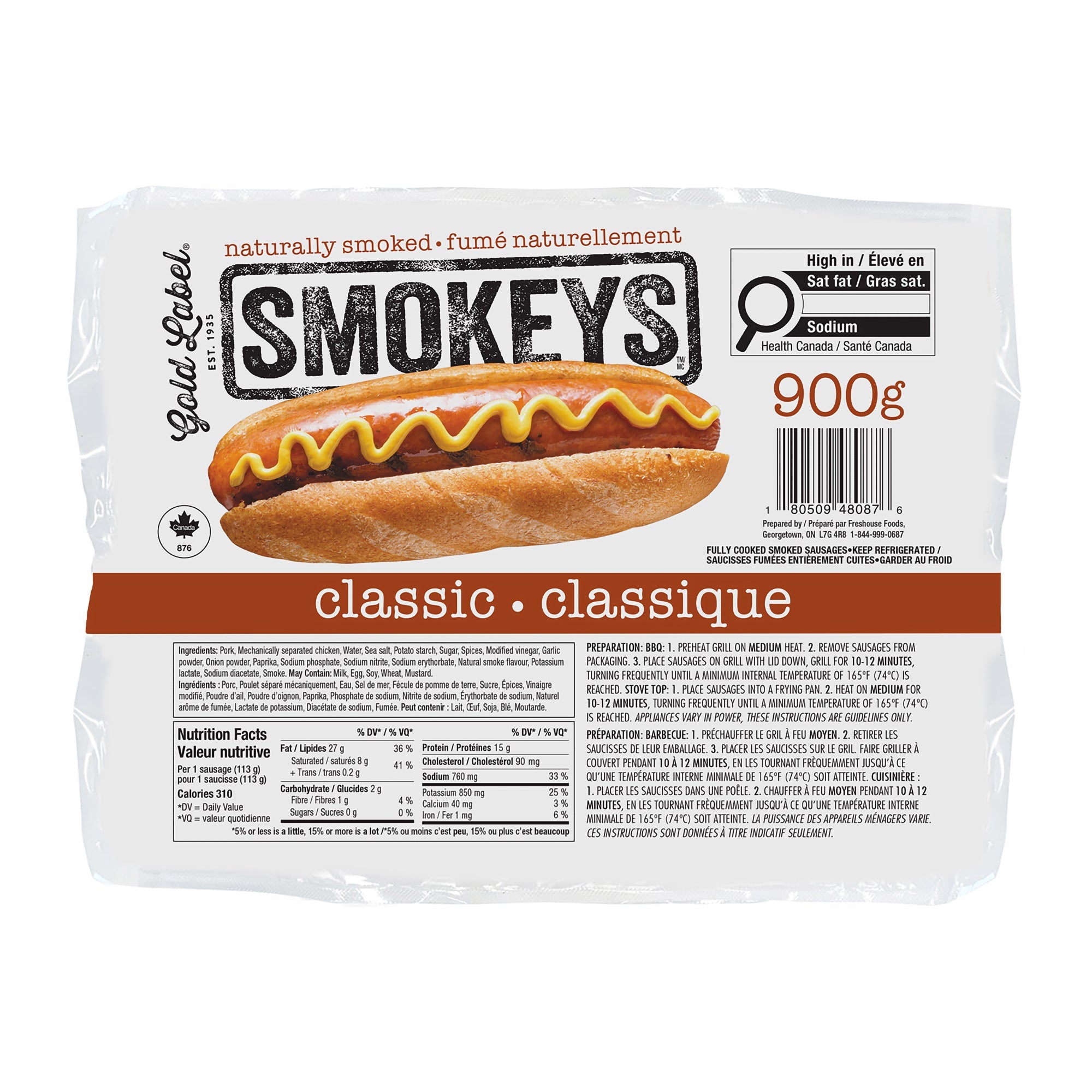 Gold Label Classic Sausage, 900 g