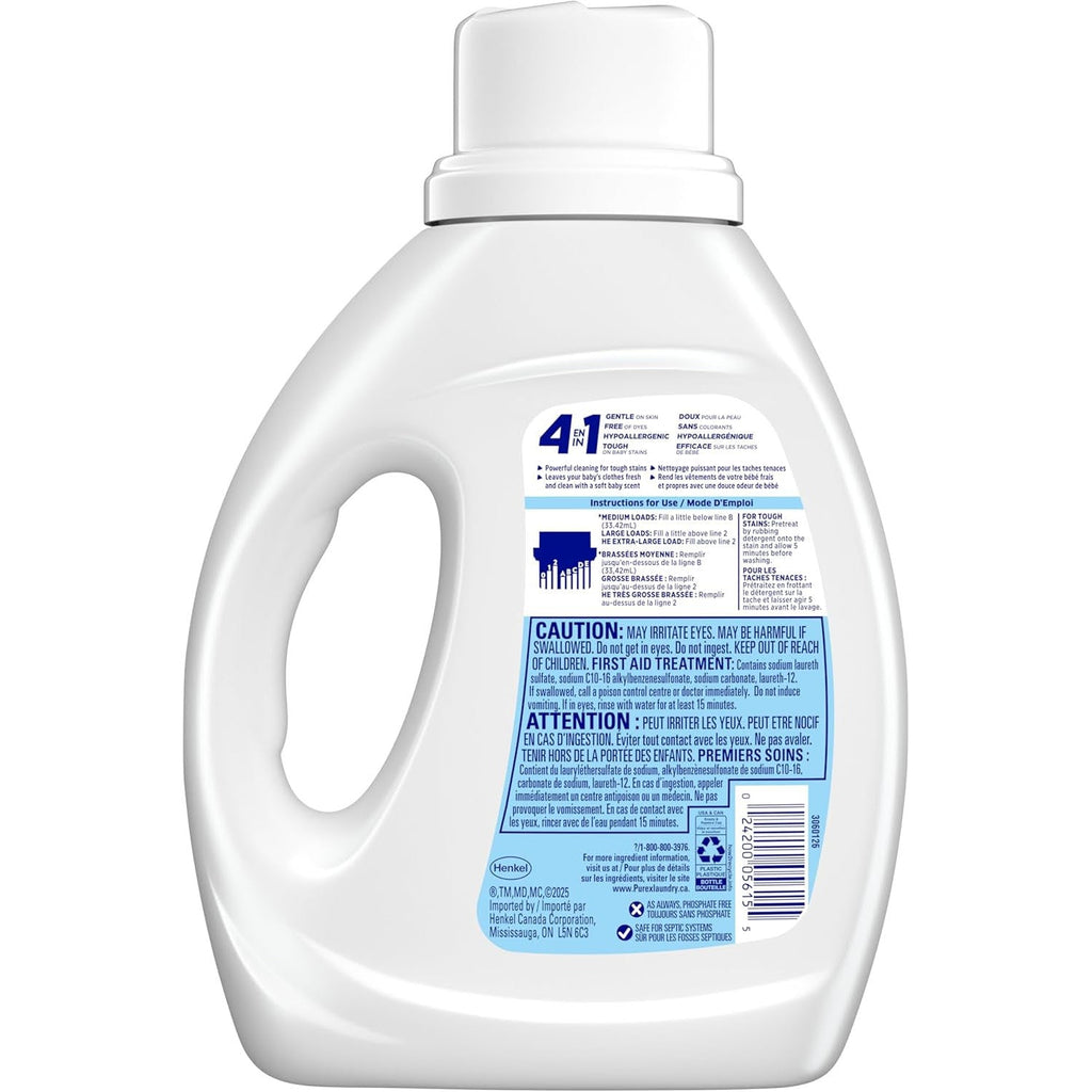 Purex 4 in 1 Baby Soft Hypoallergenic Liquid Laundry Detergent, 1.17 L