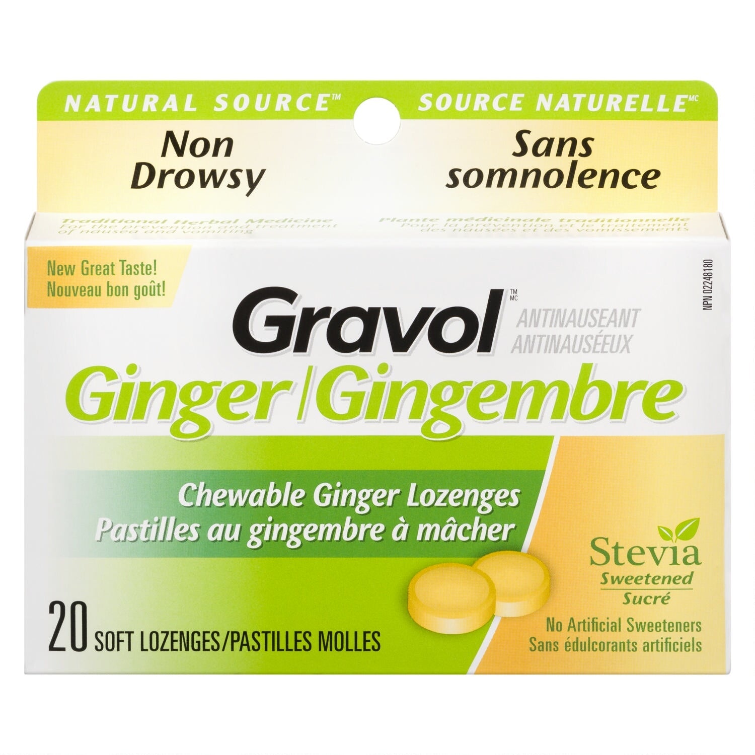 Gravol Natural Source Ginger Non-Drowsy Chewable Lozenges, 20-Pack