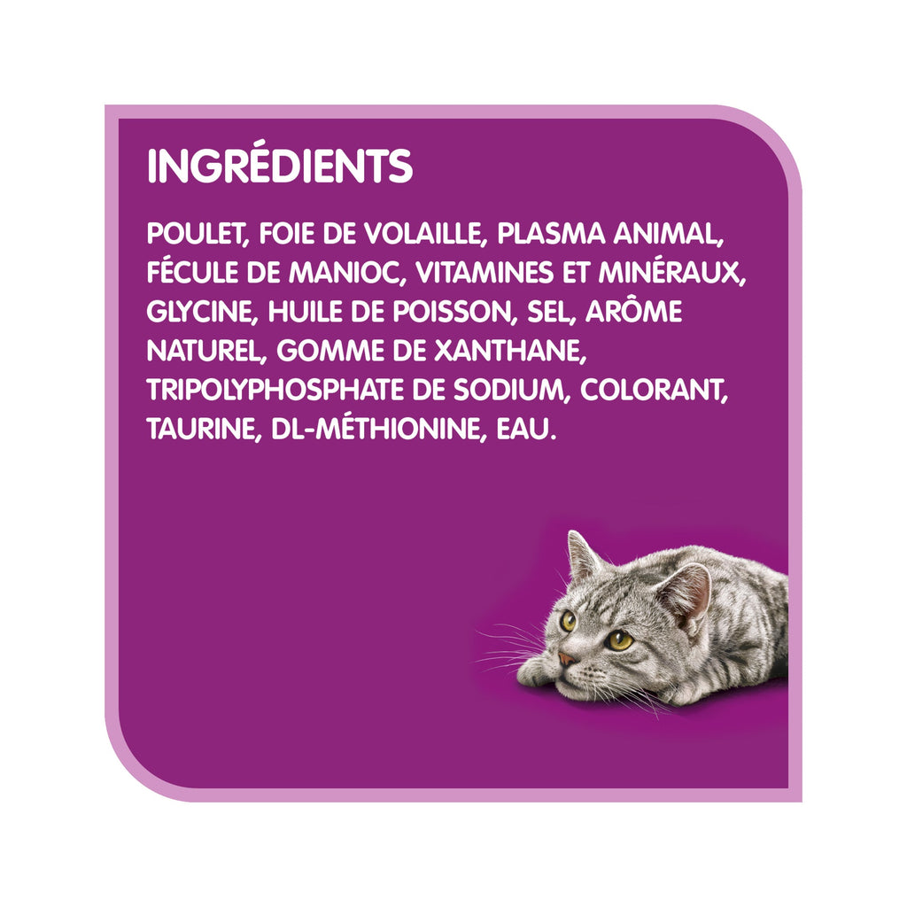 Nourriture humide pour chats adultes WHISKAS PERFECT PORTIONS coupes en sauce – repas au poulet, barquette de 75 g