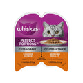 Nourriture humide pour chats adultes WHISKAS PERFECT PORTIONS coupes en sauce – repas au poulet, barquette de 75 g