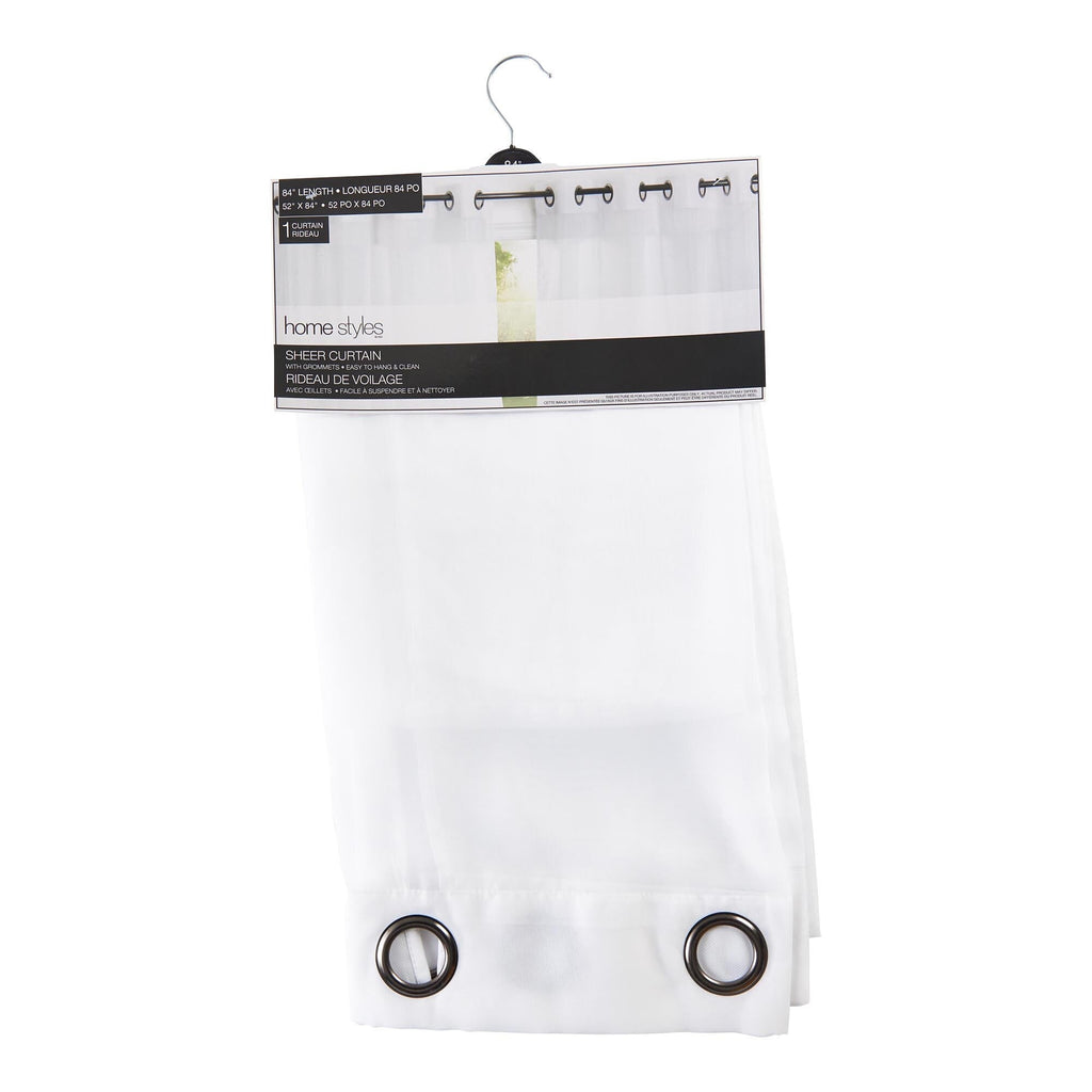 HomeStyles Sheer Curtain Panel with Grommets, White, 52-in x 84-in.