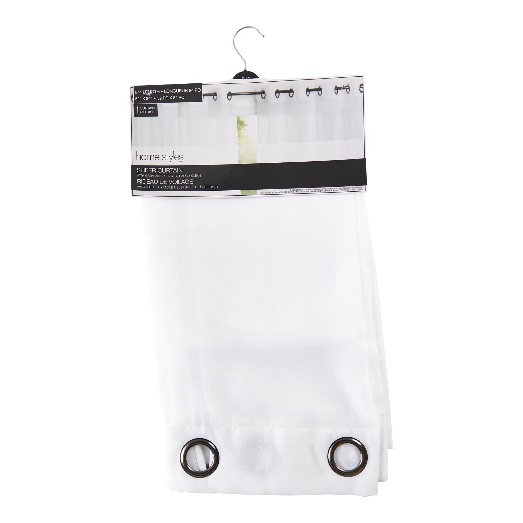 HomeStyles Polyster Sheer Curtain Panel with Grommets, White, 52-in x 96-in.